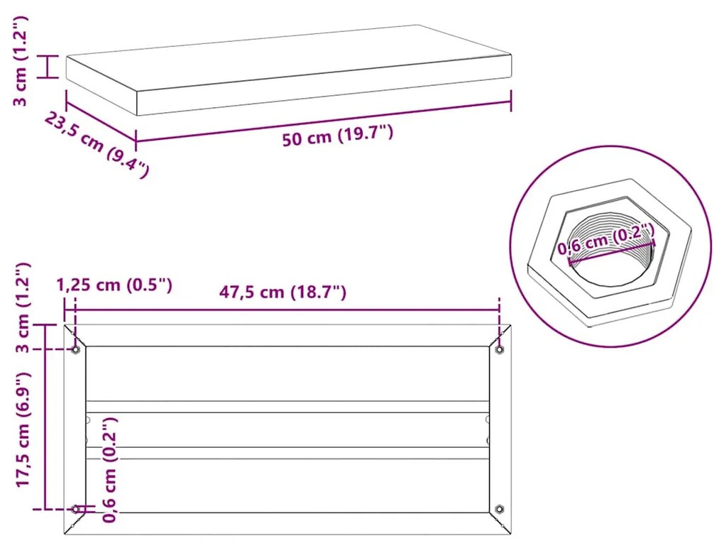 Prateleiras de parede 2 pcs 50x23,5x3cm aço inoxidável prateado