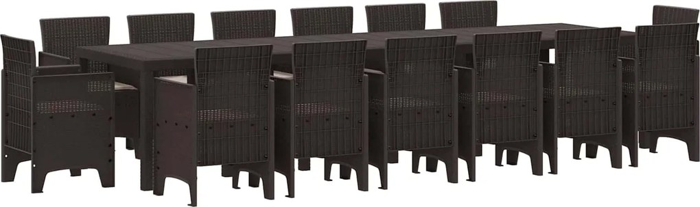 vidaXL Conjunto de Jantar para Jardim 15 pcs Castanho Rattan Polt