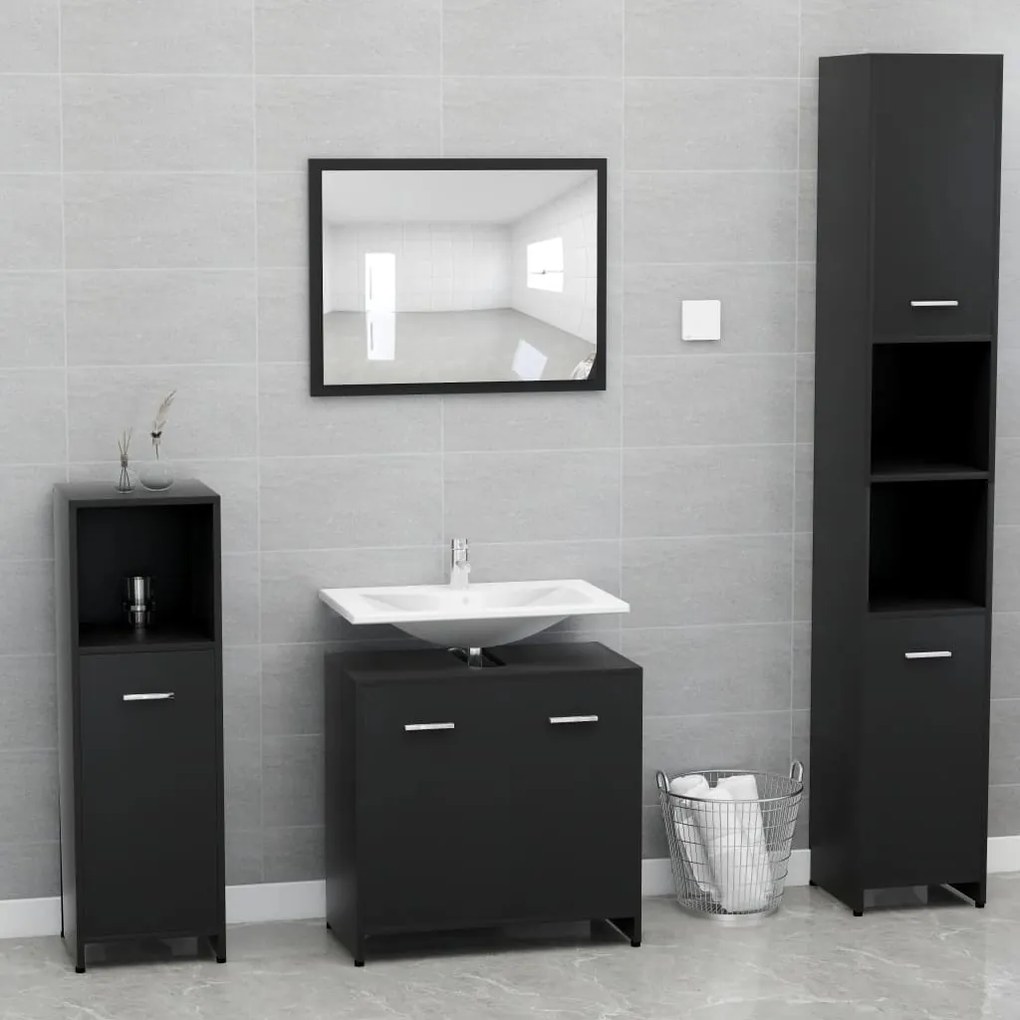 vidaXL Conjunto de móveis casa de banho derivados de madeira preto