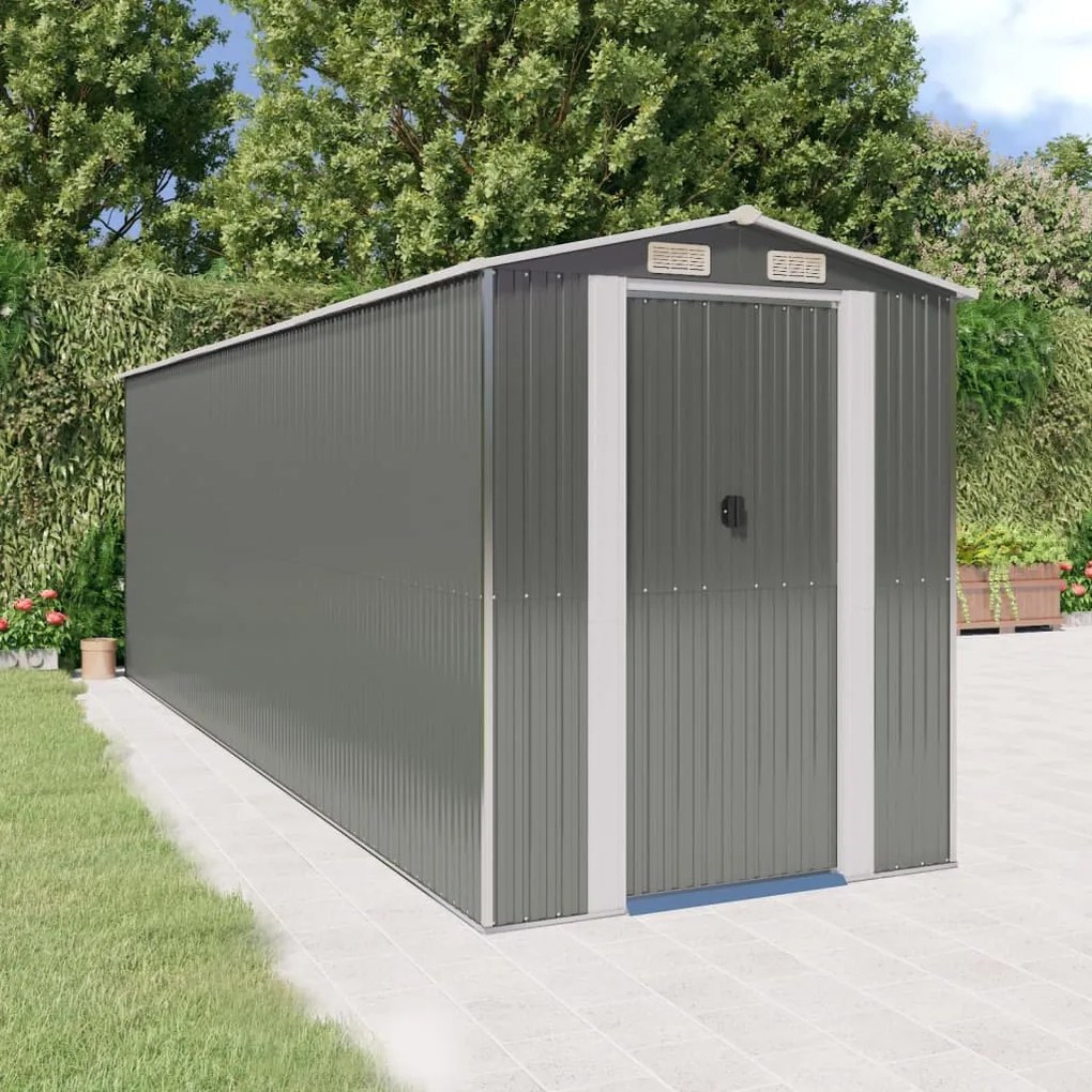 vidaXL Abrigo de jardim 192x606x223 cm aço galvanizado cinzento-claro