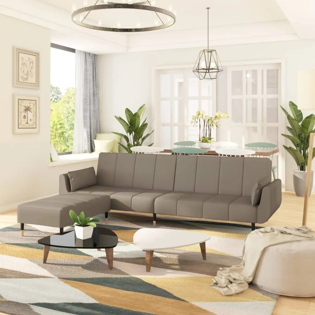 3081797 vidaXL Sofá-cama 2 lugares c/ banco e 2 almofadas veludo cinza-claro