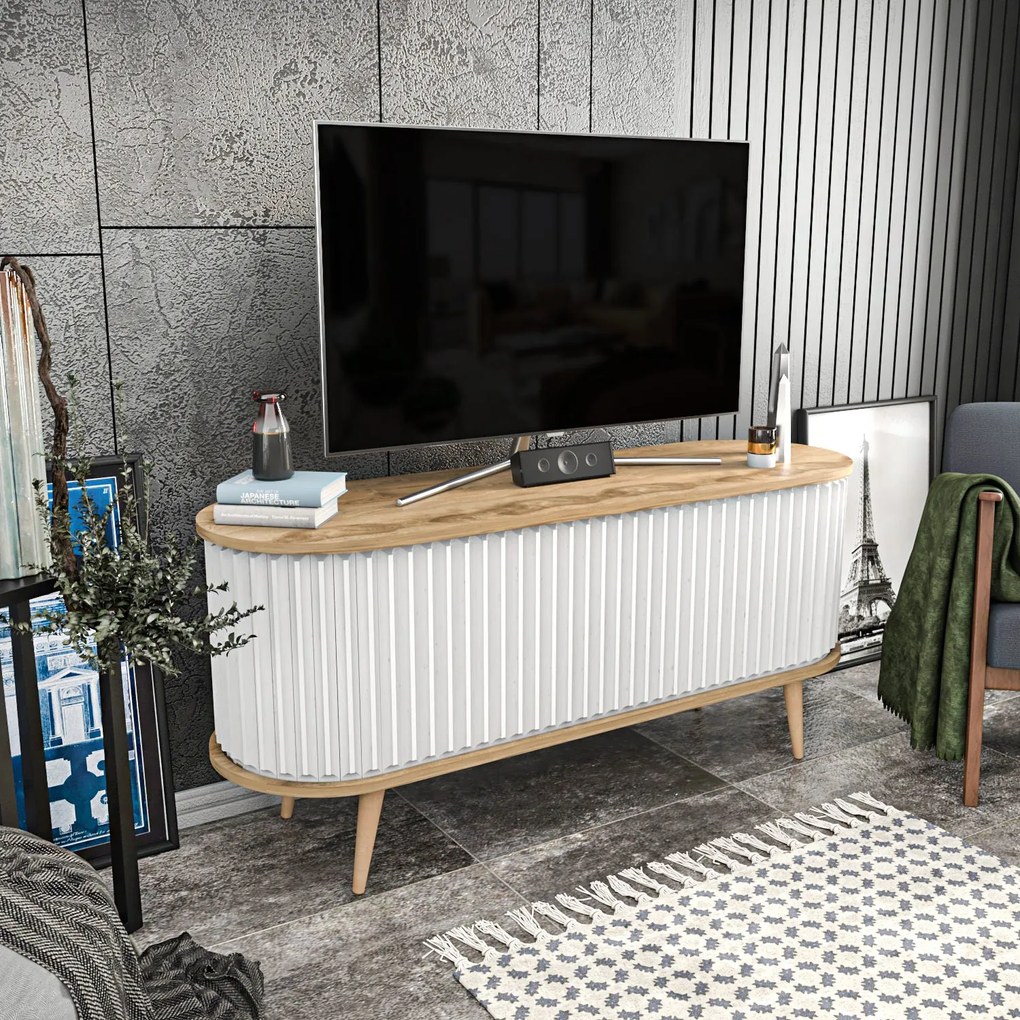 Móvel TV Stor – Carvalho Oud Branco – 140 cm x 43 cm x 64 cm