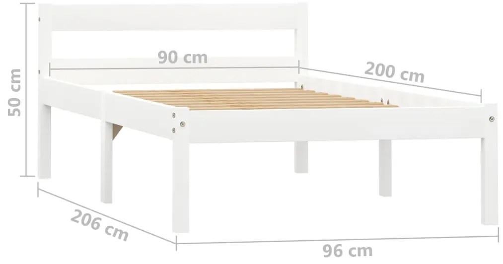 Estrutura de cama 90x200 cm madeira pinho maciço branco
