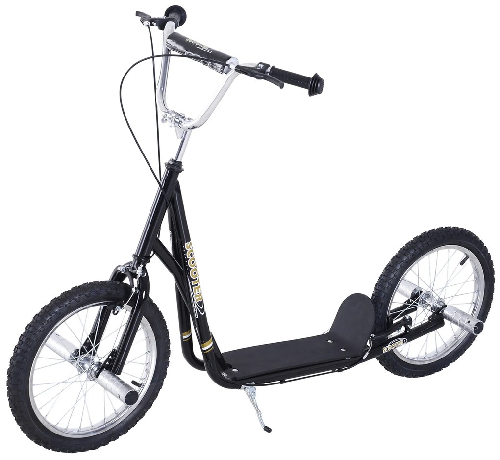 HOMCOM Trotinete para Crianças acima de 5 anos Scooter de 2 Rodas Grandes Insufláveis de 16 Polegadas com Freios e Guidão Ajustável em Altura 143x58x92-100cm Preto