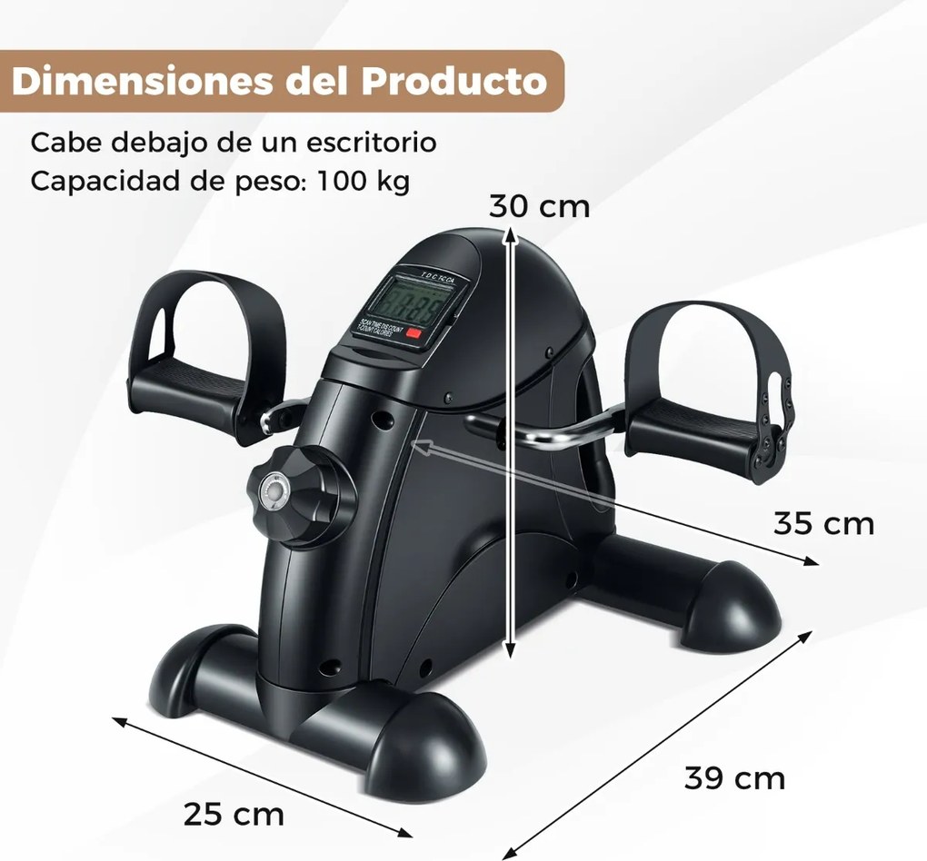 Mini bicicleta estática Máquina portátil para pedalar braços e pernas com ecrã LCD Bicicleta de pedal sob a secretária Preta