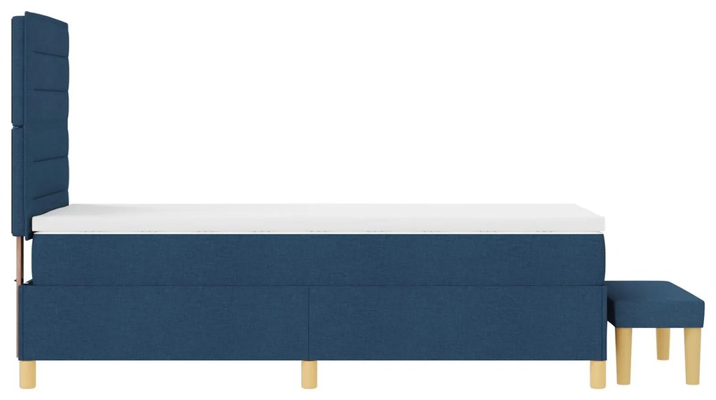 Cama Box Spring com Colchão e Banco Azul 90x200 cm Tecido