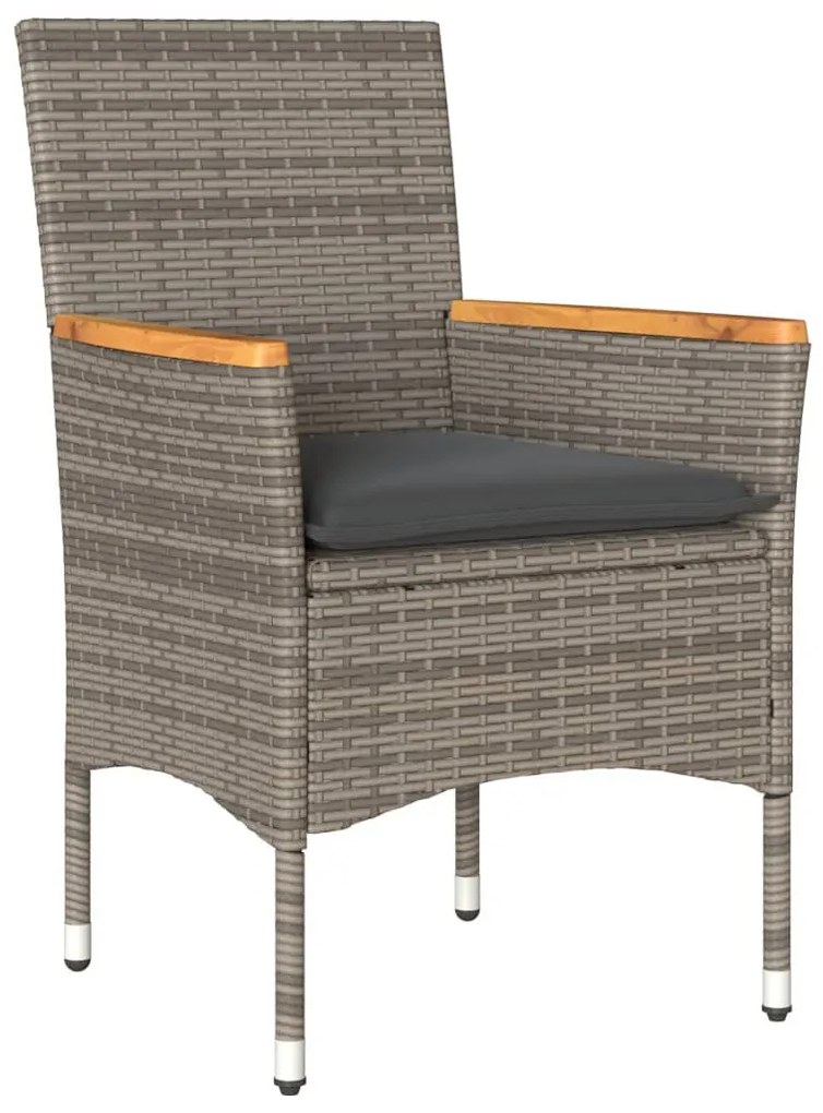 7 pcs conjunto jantar jardim c/ almofadões vime PE/acácia cinza