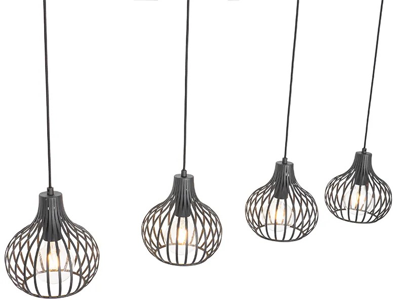 Candeeiro suspenso inteligente preto 4 luzes incluindo 4 Wifi G95 - Saffira