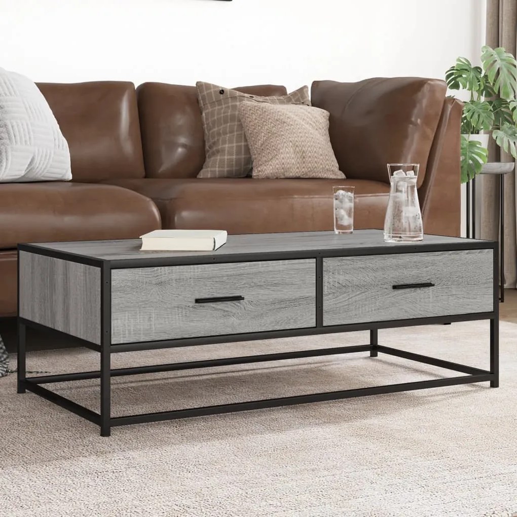 Mesa de centro 100x50x35cm deriv. madeira/metal cinzento sonoma