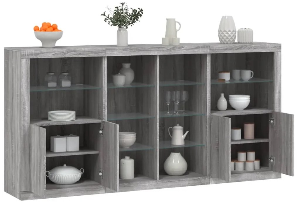 Aparador com luzes LED 202x37x100 cm cinzento sonoma