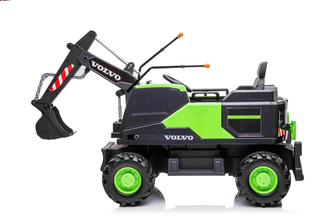 Escavadora elétrica para Crianças Volvo 12V com Pá frontal, assento único, verde, assento de couro sintético macio, MP3 player com entrada USB / TF /