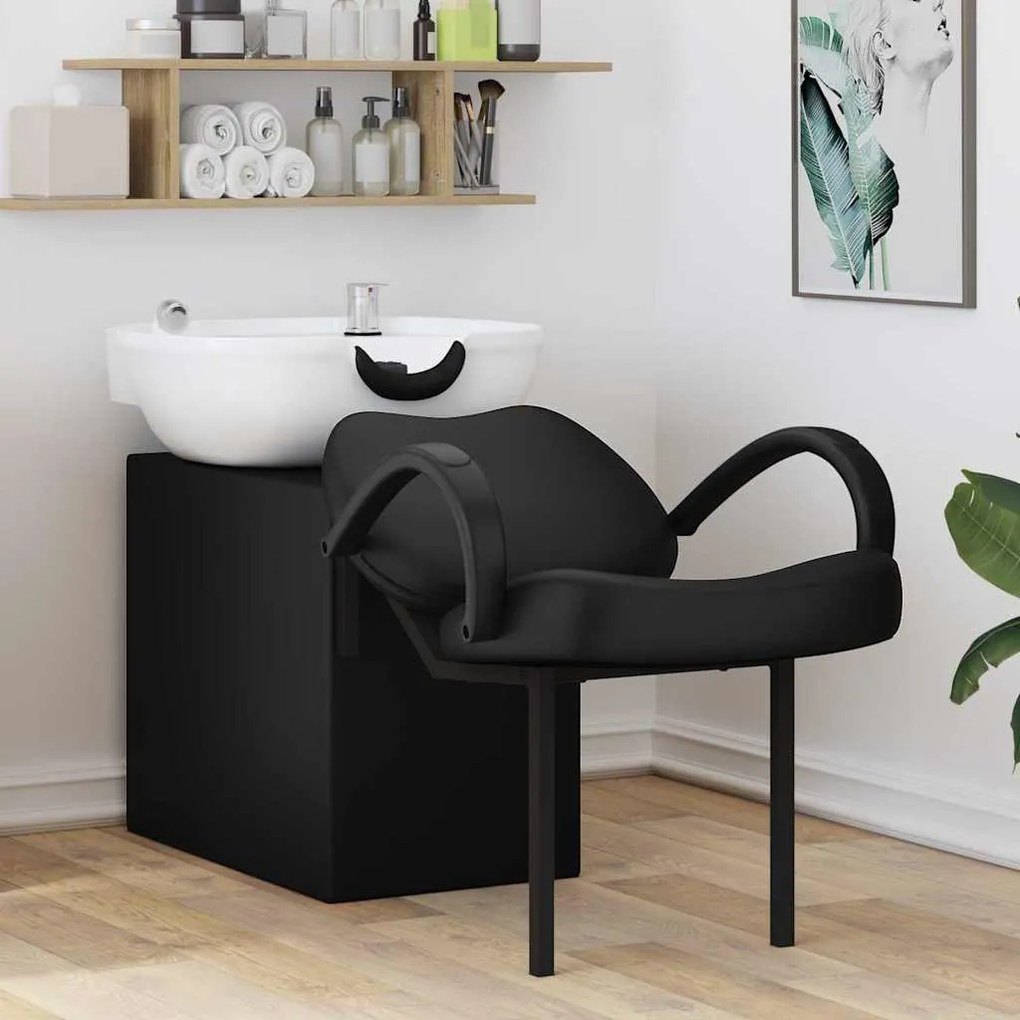 vidaXL Cadeira de Shampoo Manual Preto e Branco 63 x 141 x 92 cm PVC