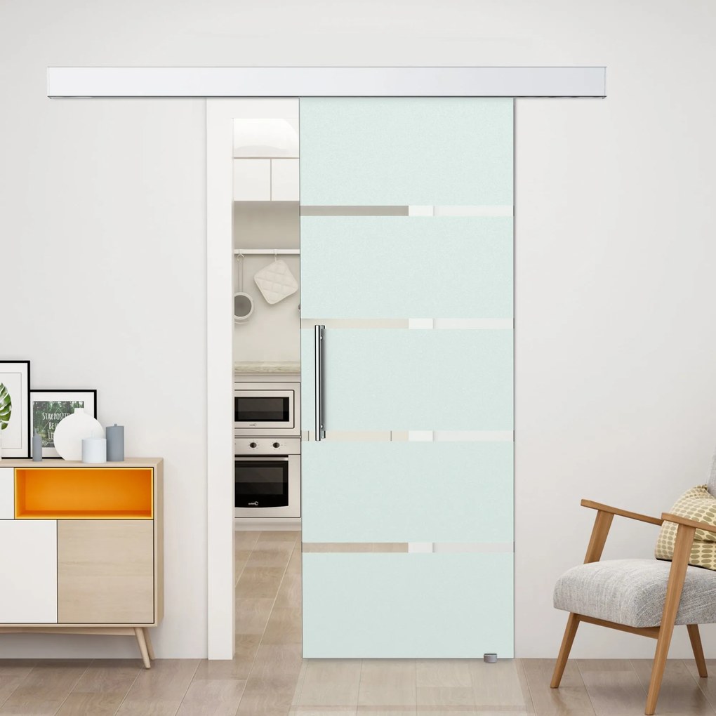 Porta de Correr de Vidro 77,5x205 cm Porta de Correr de Vidro com Tril
