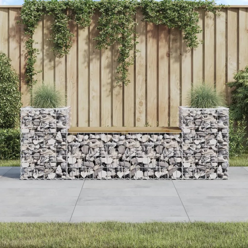 vidaXL Banco de jardim c/ design gabião 183x41x60,5cm pinho impregnado