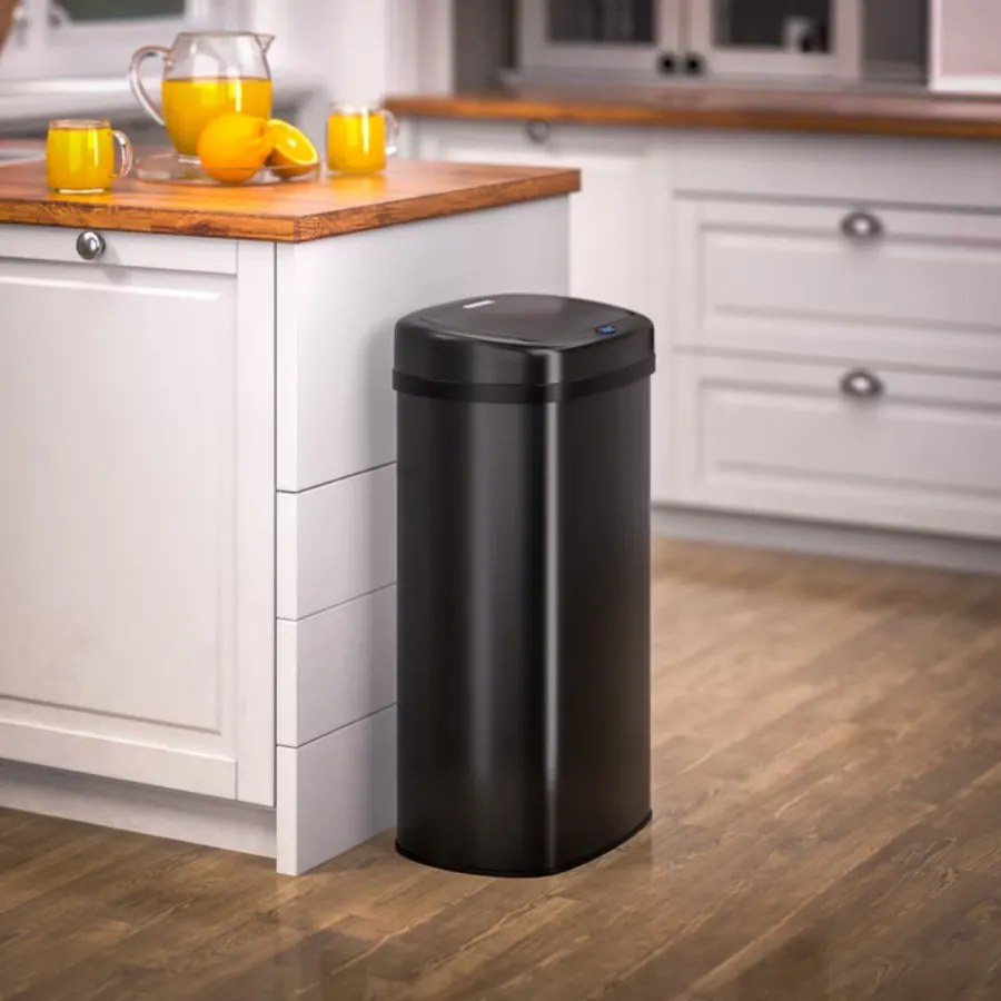 Caixote do lixo com sensor em aço inoxidável 58L preto