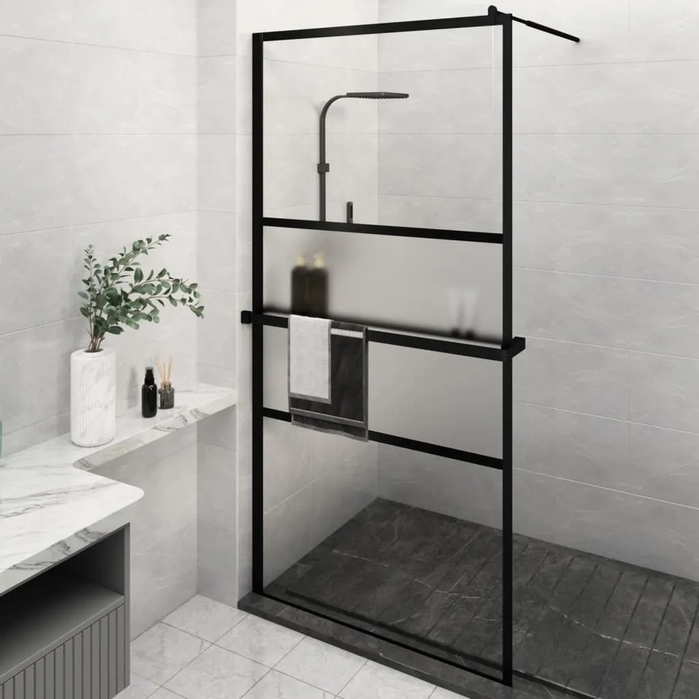 vidaXL Divisória chuveiro+prateleira 115x195 vidro ESG/alumínio preto