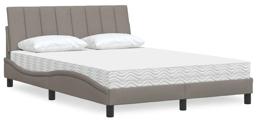 vidaXL Cama com colchão 140x200 cm tecido castanho-acinzentado