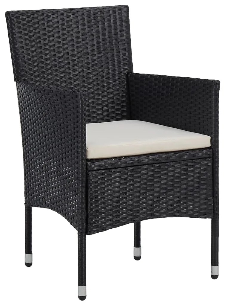 3 pcs conjunto bistrô jardim vime PE e madeira maciça preto