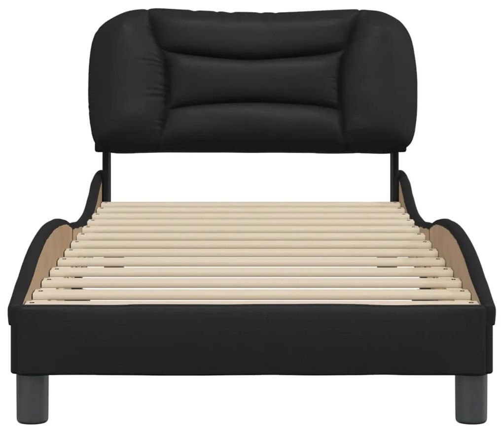 Estrutura de cama c/ cabeceira 90x190 cm couro artificial preto