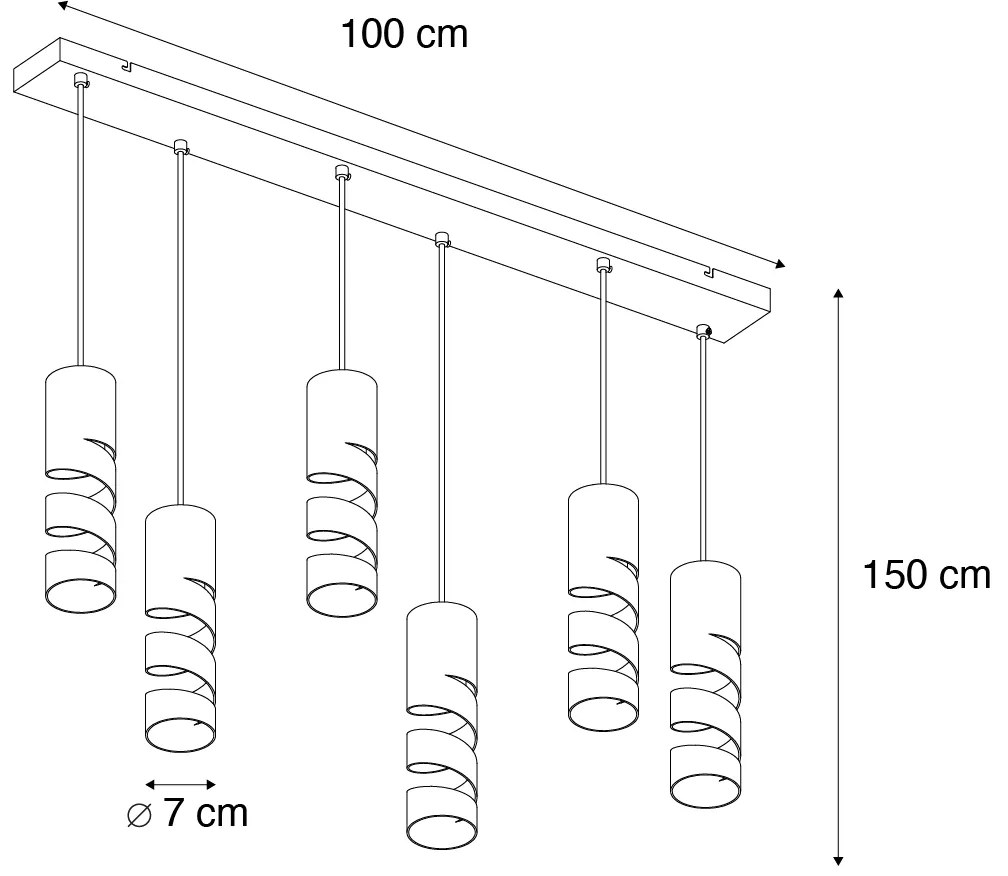 Candeeiro suspenso moderno preto com 6 luzes - Stream Moderno