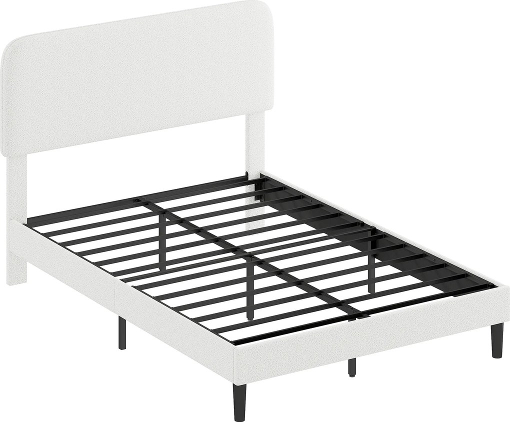 HOMCOM Estrutura de cama individual com cabeceira acolchoada em Teddy-Fleece, Estrutura metálica de cama, montagem fácil, Branco | Aosom Portugal