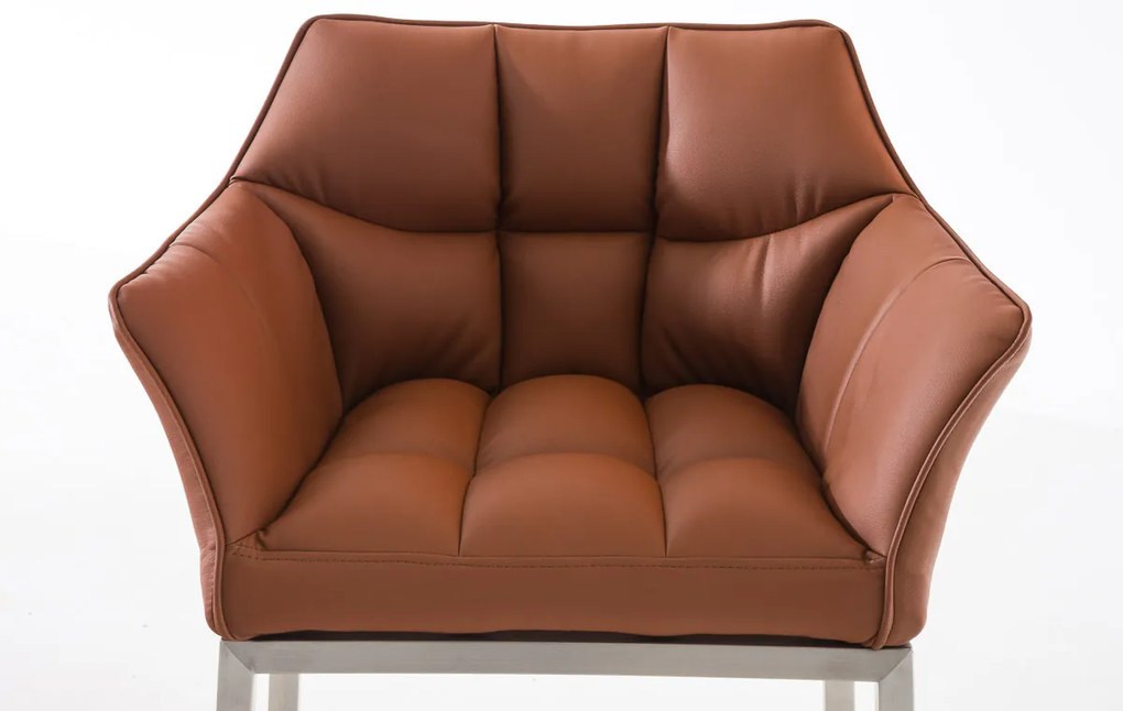 Banco de bar Damaso em couro sintético e com estrutura prateada 64 x 110 x 48 cm Castanho claro