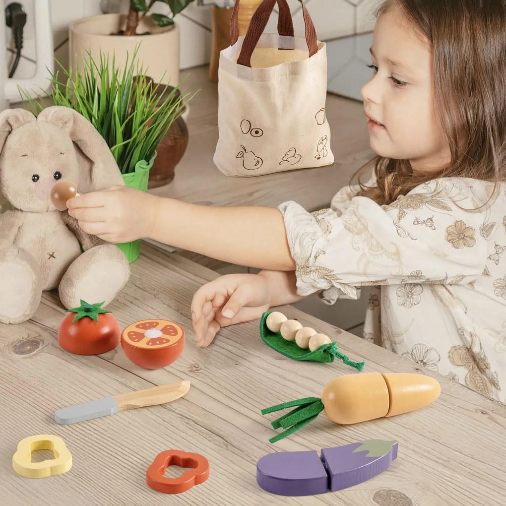 Conjunto de Comidas de Brincar Infantil de Madeira - Vegetais