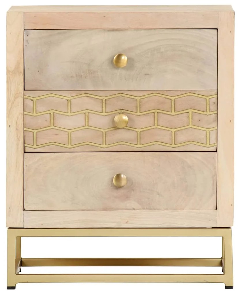 Mesa de cabeceira 40x30x50 cm madeira mangueira maciça dourado