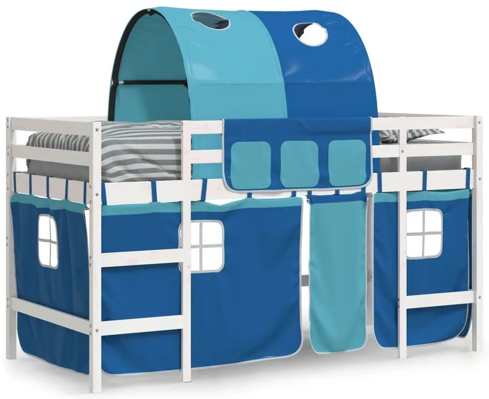 Cama alta p/ criança c/ túnel 90x190 cm pinho maciço azul