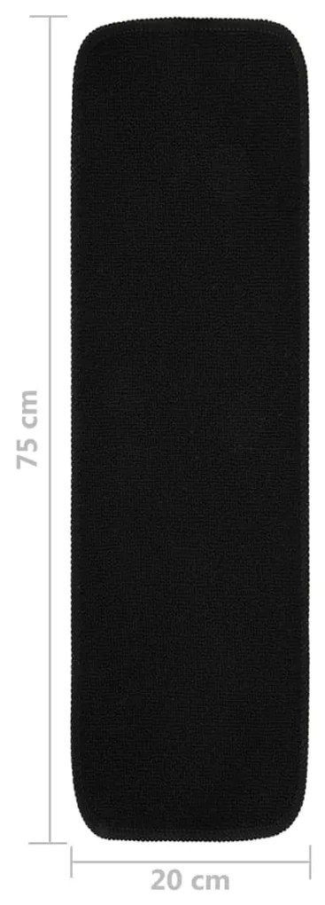 Tapetes antiderrapantes retang. p/ escadas 15pcs 75x20 cm preto