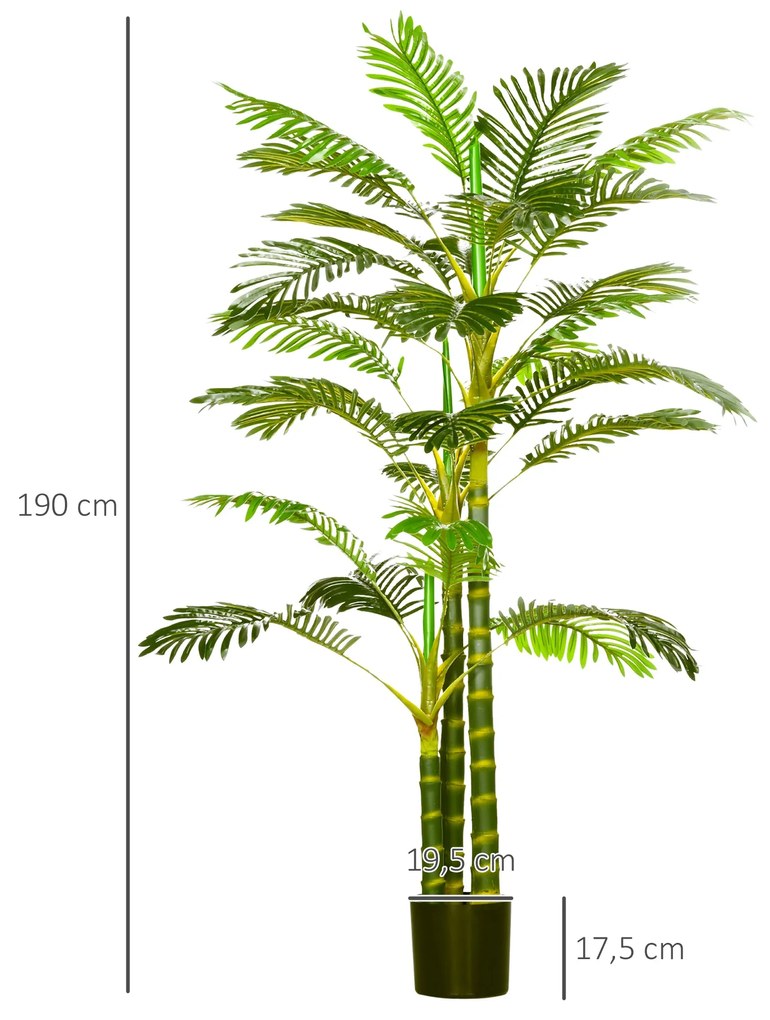 HOMCOM Planta Artificial Palmeira Areca Grande 190 cm com Vaso e 30 Fo