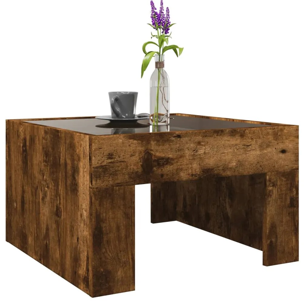 Mesa de centro luzes LED Infinity 50x50x30 cm carvalho fumado