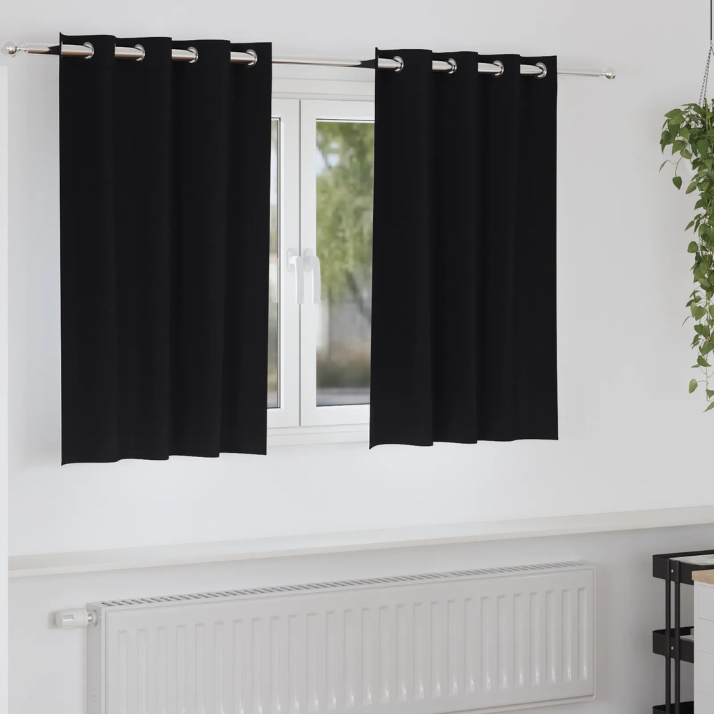 vidaXL Cortinas com cortinas 2 pcs Preto 140 x 140 cm Poliéster
