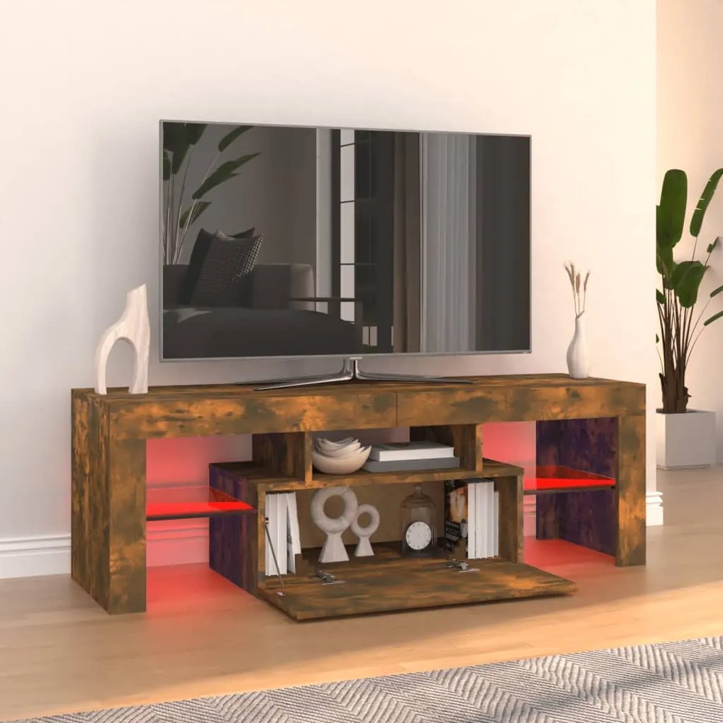 Móvel de TV com luzes LED 120x35x40 cm carvalho fumado