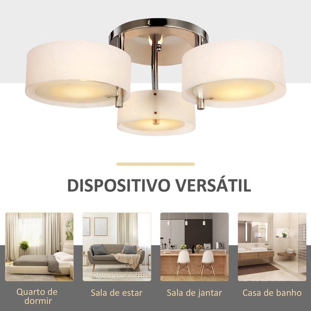Candeeiro de Teto Moderno Candeeiro Suspenso com Ecrã em Acrílico e Suporte para Lâmpada E27 Ø64x20 cm Branco