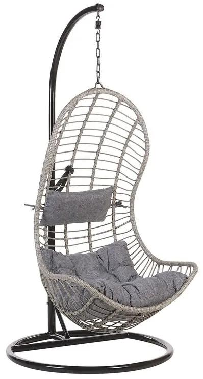 Cadeira suspensa com suporte em rattan cinzento PINETO Beliani