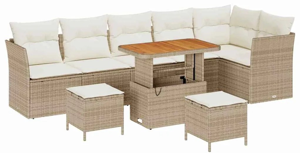 Conjunto de Sofá de Jardim com 9 Peças e Almofadas, na cor Bege, feito