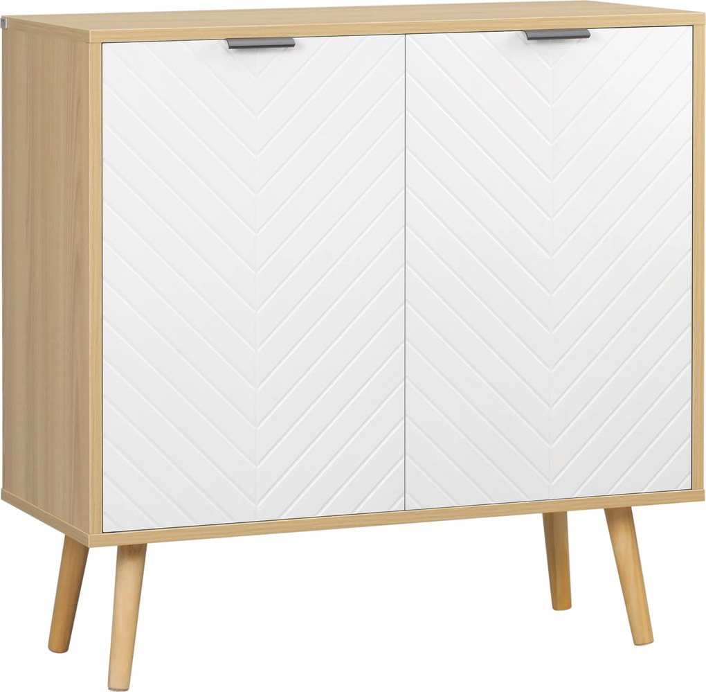 Aparador de sala, móvel de arrumação com 2 portas e prateleira ajustável, 77 x 35 x 77,5 cm, branco e madeira natural