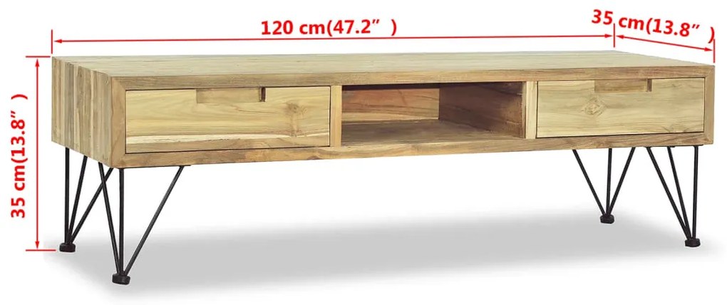 Móvel de TV 120x35x35 cm teca maciça