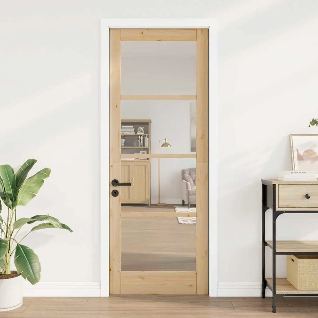 porta de interior com vidro "ORKDAL" 78x211x4 cm em madeira maciça de