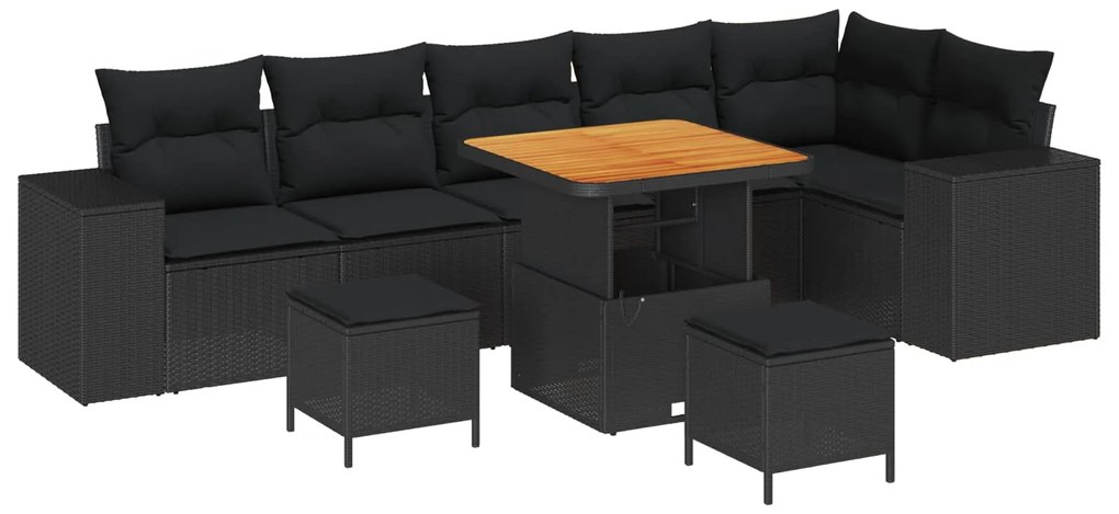 vidaXL Conjunto de Sofá de Jardim com almofada 9 pcs Preto vime PE