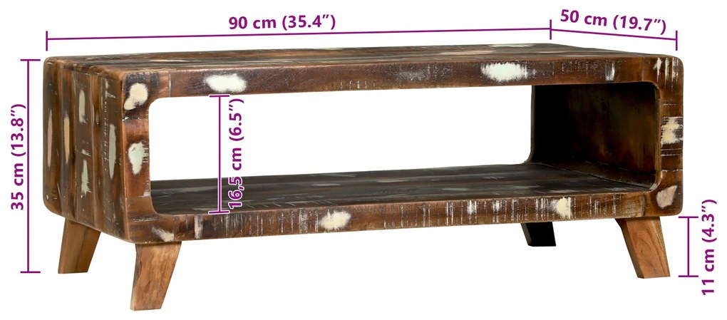 Mesa de Café 90x50x35 cm Madeira Recuperada Sólida