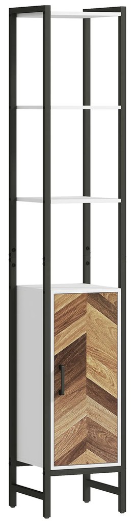 HOMCOM Coluna Casa de Banho Armário Alto Casa de Banho com 3 Prateleiras Abertas e Prateleira Ajustável 30x30x170 cm Branco e Madeira | Aosom Portugal