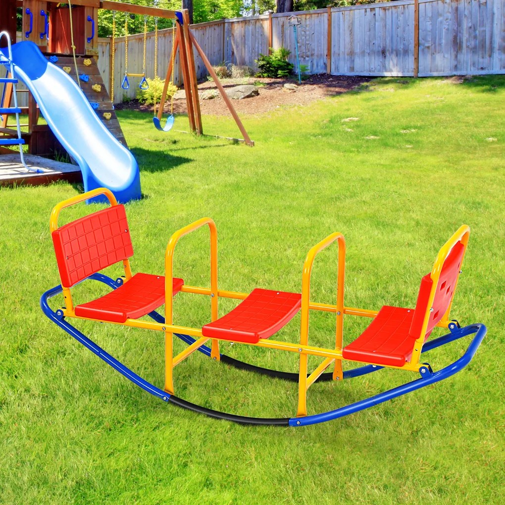 Baloiço de metal para crianças de 3 a 8 anos com 3 lugares para interior e exterior 136 x 39 x 60 cm Multicolorido