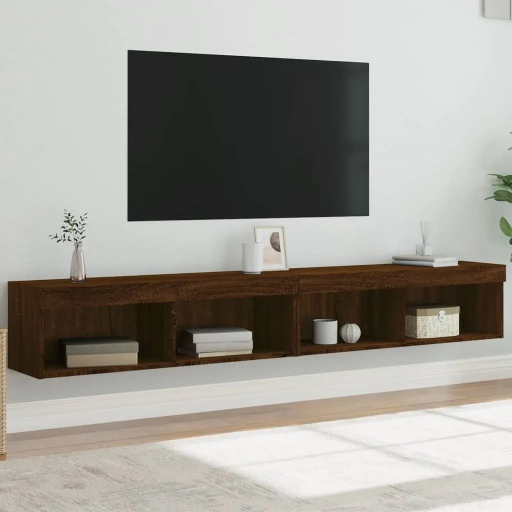 vidaXL Móveis de TV c/ luzes LED 2 pcs 100x30x30 cm carvalho castanho