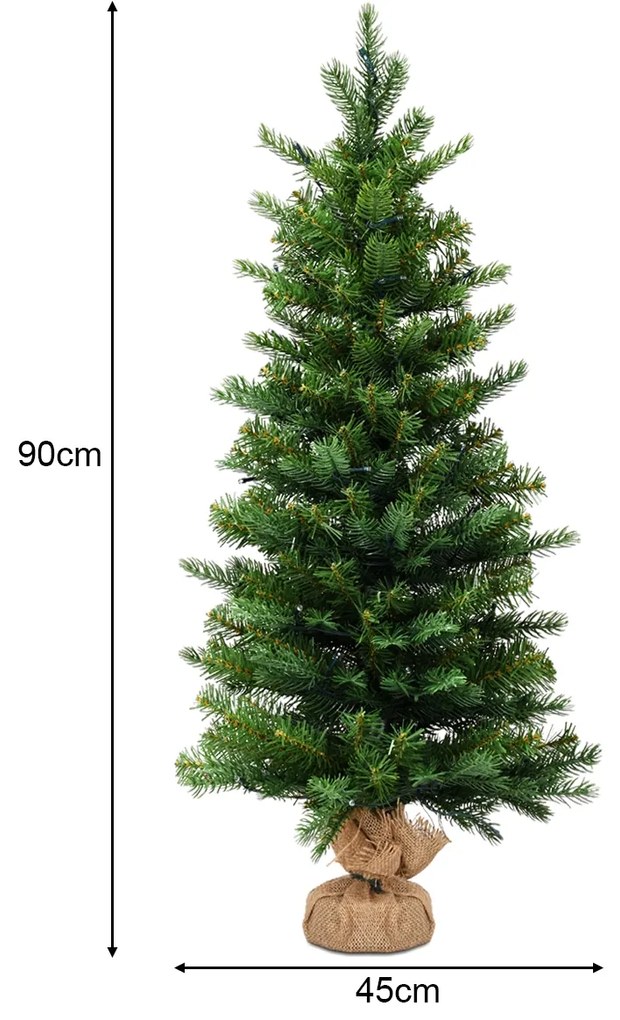 Árvore de Natal artificial de 90 cm com 50 luzes LED e temporizador 363 ramos Base estável Verde