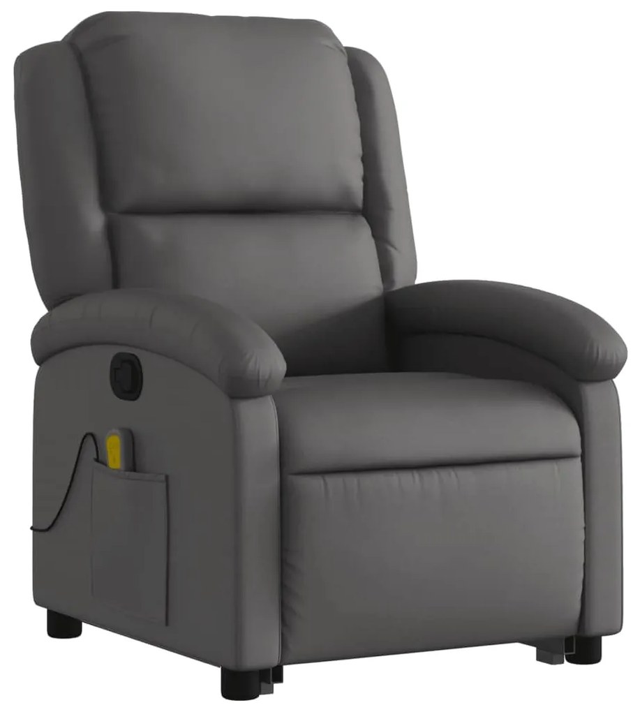 Poltrona de massagens reclinável elevatória couro genuíno cinza
