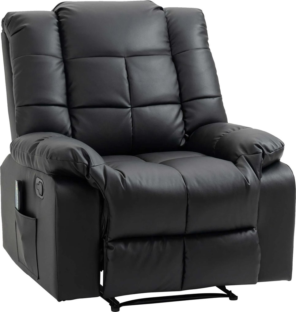HOMCOM Poltrona de Massagem Poltrona Relax Reclinável com 8 Pontos de Massagem Controlo Remoto Estofada em PU 94x99x99 cm Preto | Aosom Portugal