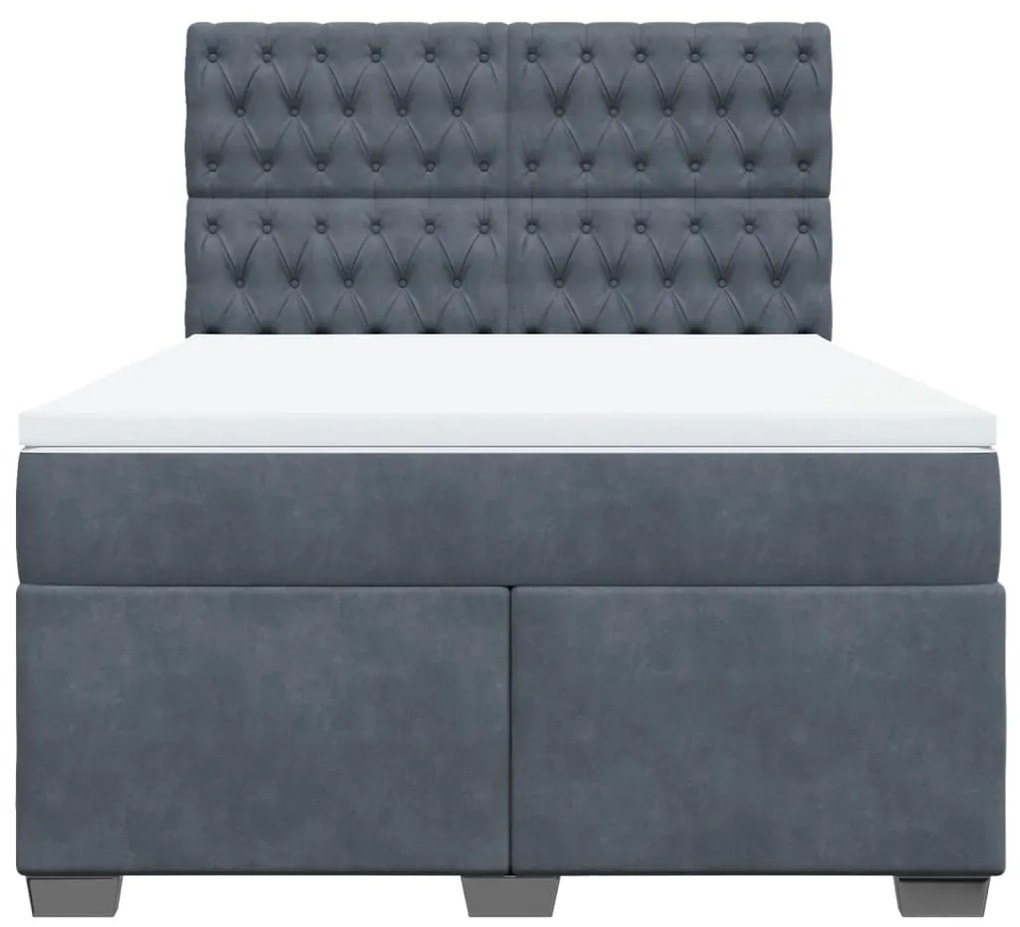 Cama com molas/colchão 140x200 cm veludo cinzento-escuro