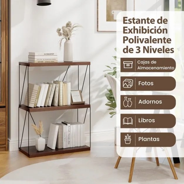 Estante multiusos de 3 níveis com estrutura metálica para arrumação doméstica Estante 61 x 82 cm Nogueira